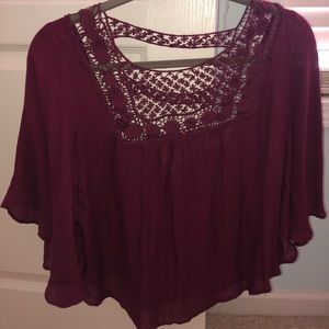 Maroon Blouse with Lace Detailing